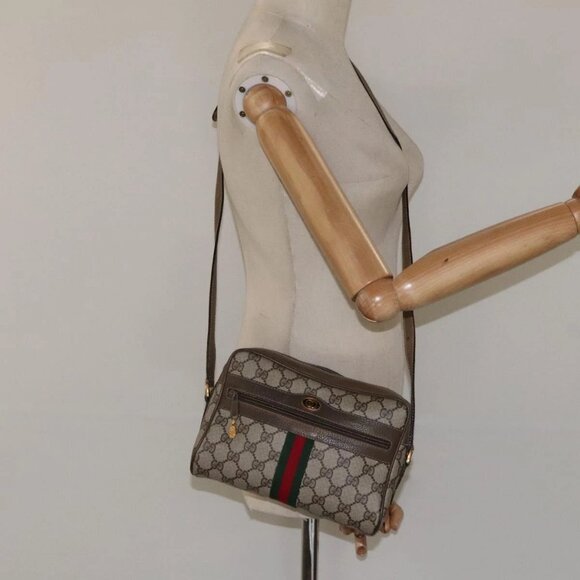 GUCCI GG Supreme Web Sherry Line Shoulder Bag PVC Beige - Picture 1 of 14